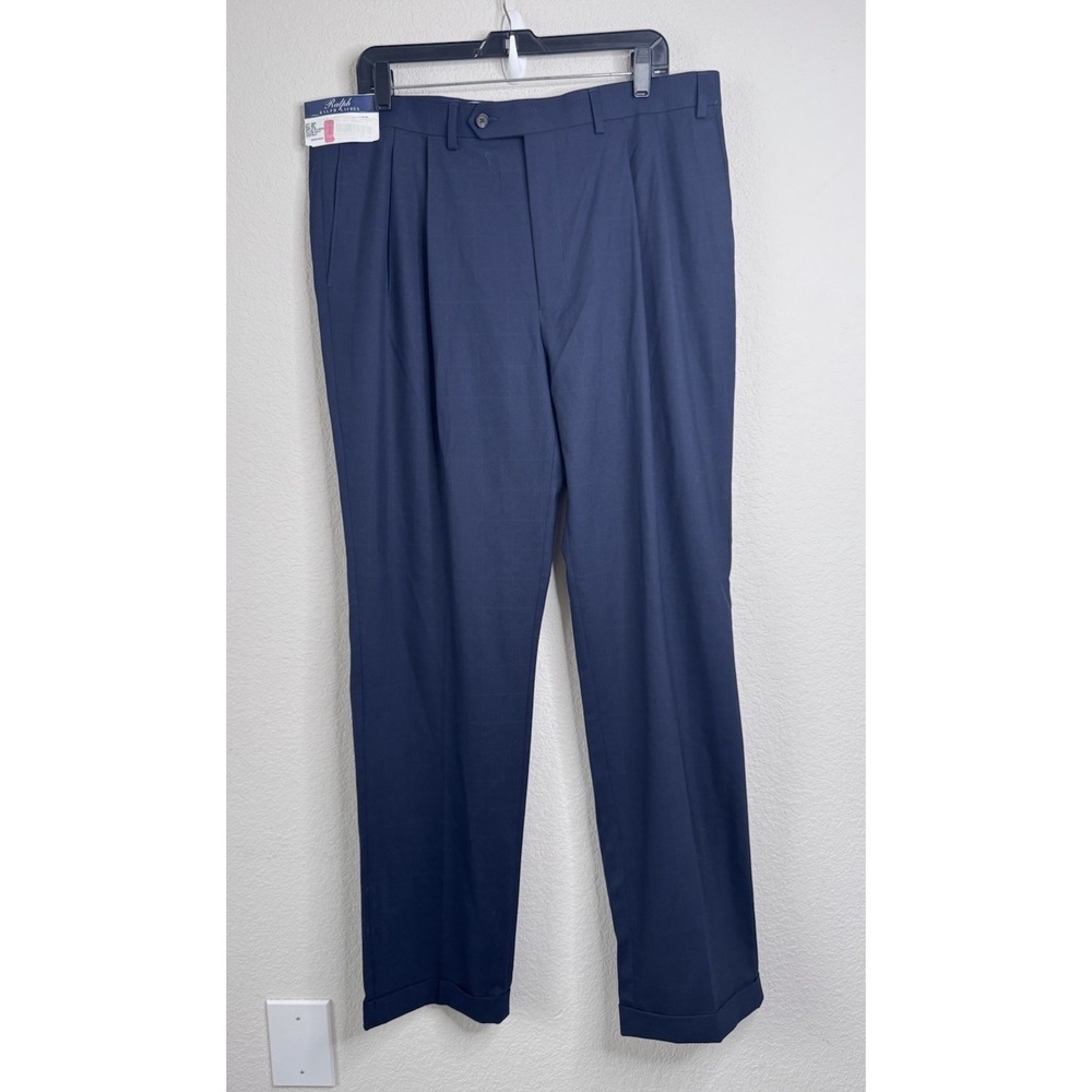 Ralph Lauren Dress Pants Men's 36x34 Blue Subtle Check Cuffed Classic Fit Preppy